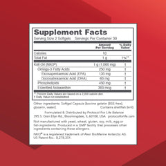PROTOCOL FOR LIFE BALANCE Krill Oil softgels highlighting DHA and EPA for enhanced absorption.