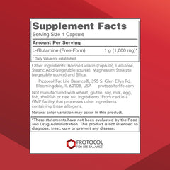 PROTOCOL FOR LIFE BALANCE L-Glutamine capsules closeup highlights capsule texture for easy ingestion.