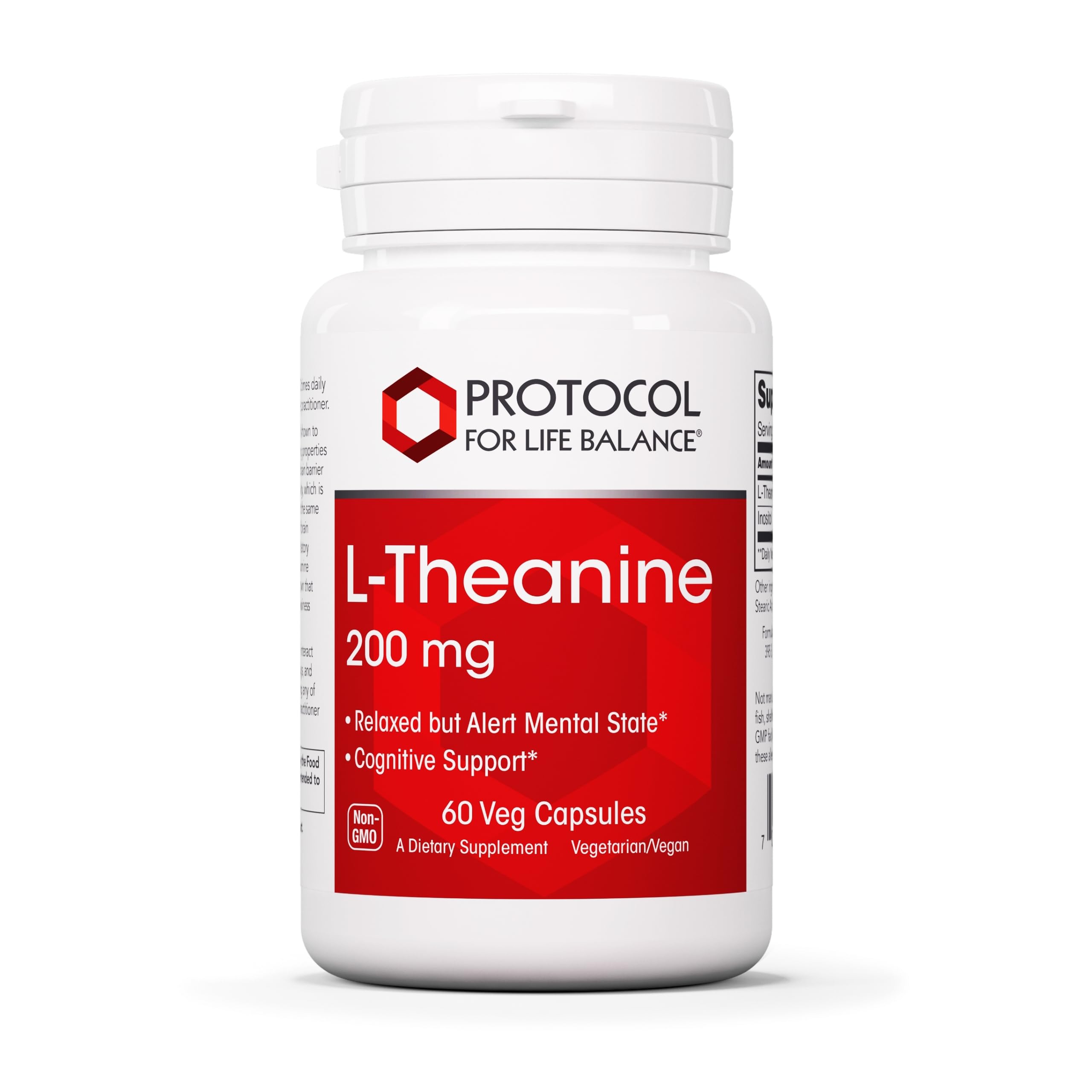 Protocol for Life Balance L-Theanine 200mg capsules for relaxed, alert focus.