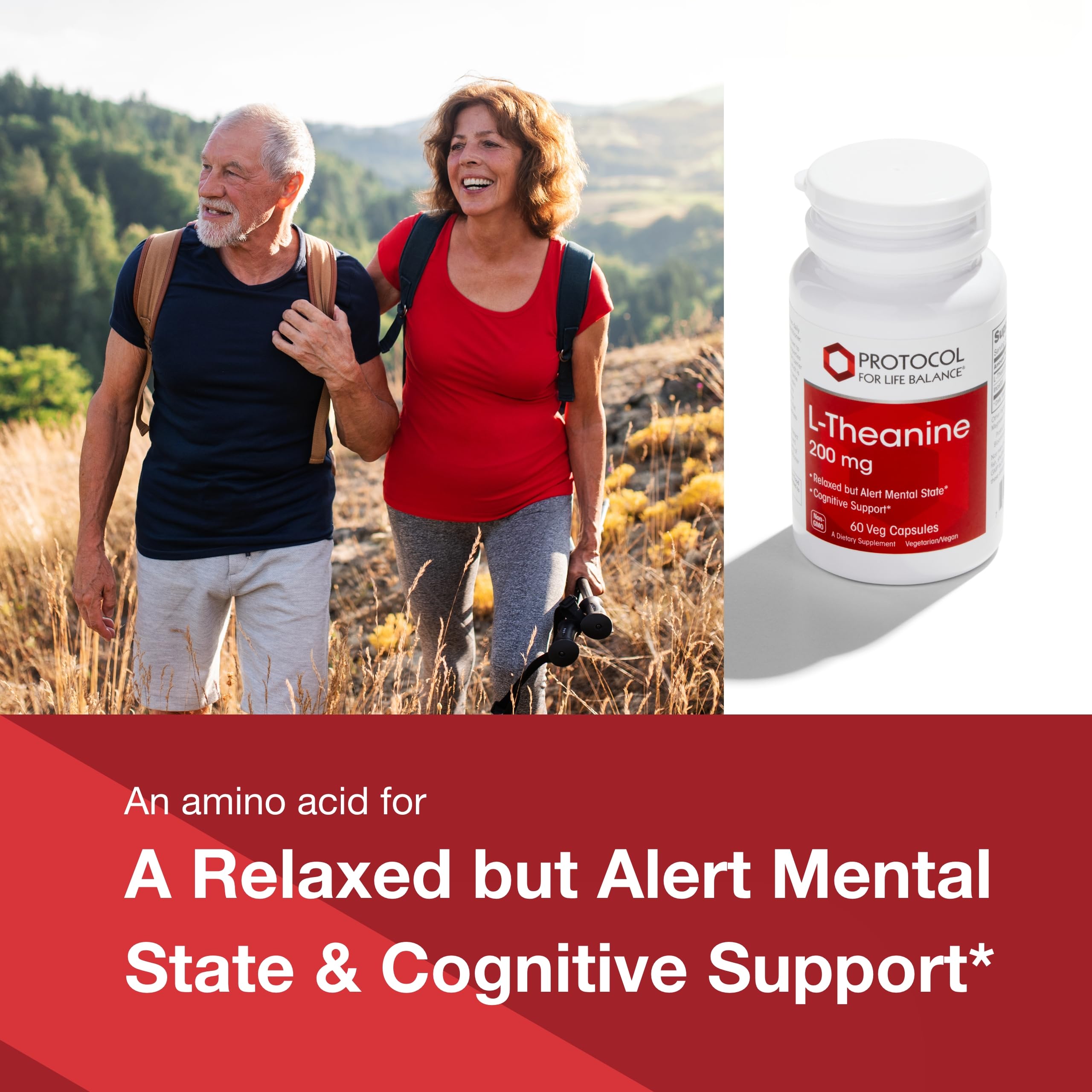 L-Theanine capsules closeup by Protocol for Life Balance suggesting focused relaxation.