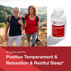 PROTOCOL FOR LIFE BALANCE L-Tryptophan 500mg label front communicates quality and GMP heritage