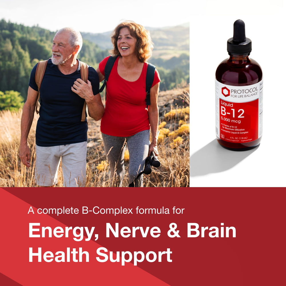 PROTOCOL FOR LIFE BALANCE Liquid B-12 nutrition label highlights the broad B‑vitamin blend.