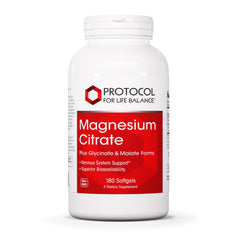 Protocol For Life Balance magnesium citrate glycinate malate softgels bottle for daily heart and bone support.