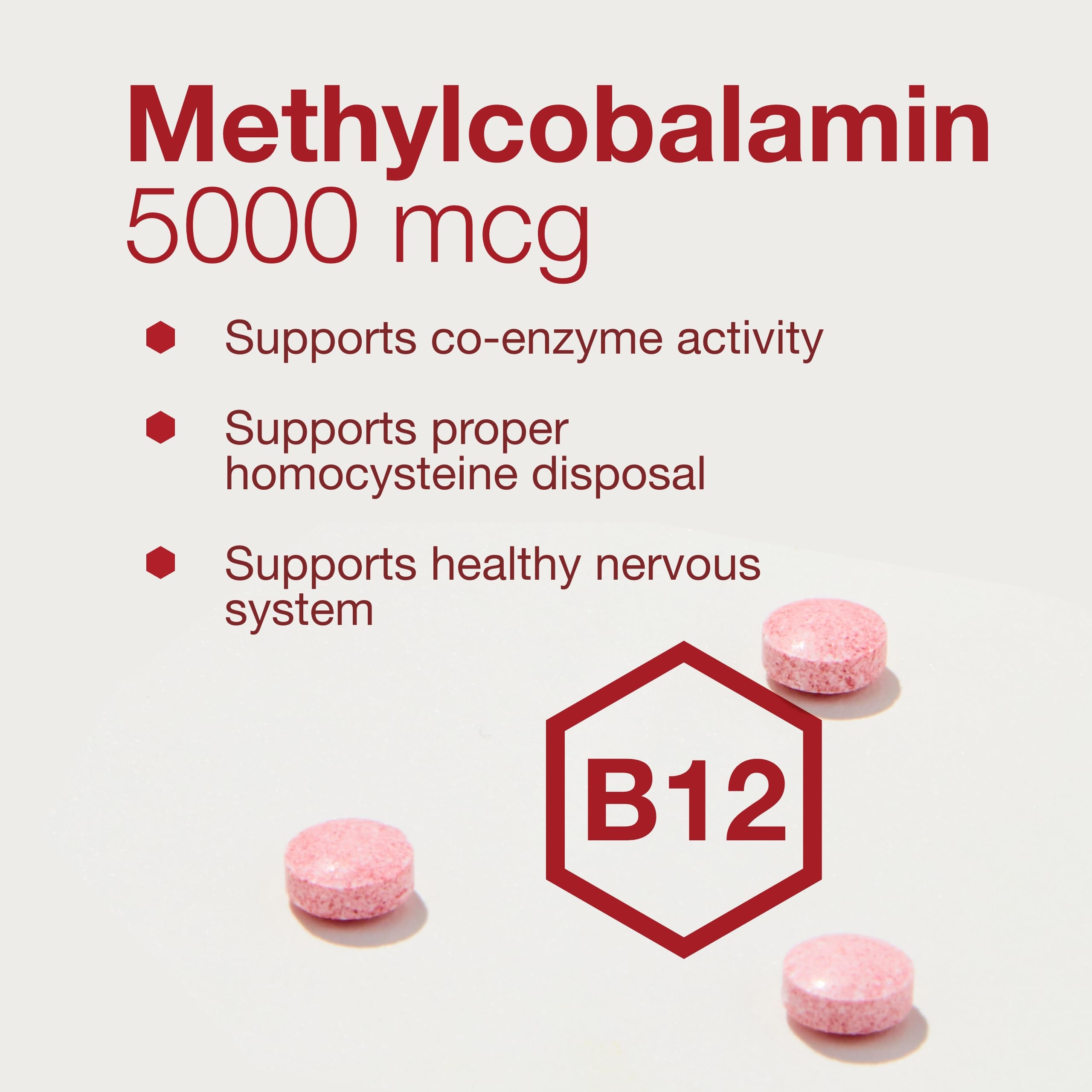 Methyl B12 lozenge close-up showing smooth texture and high-dose potency