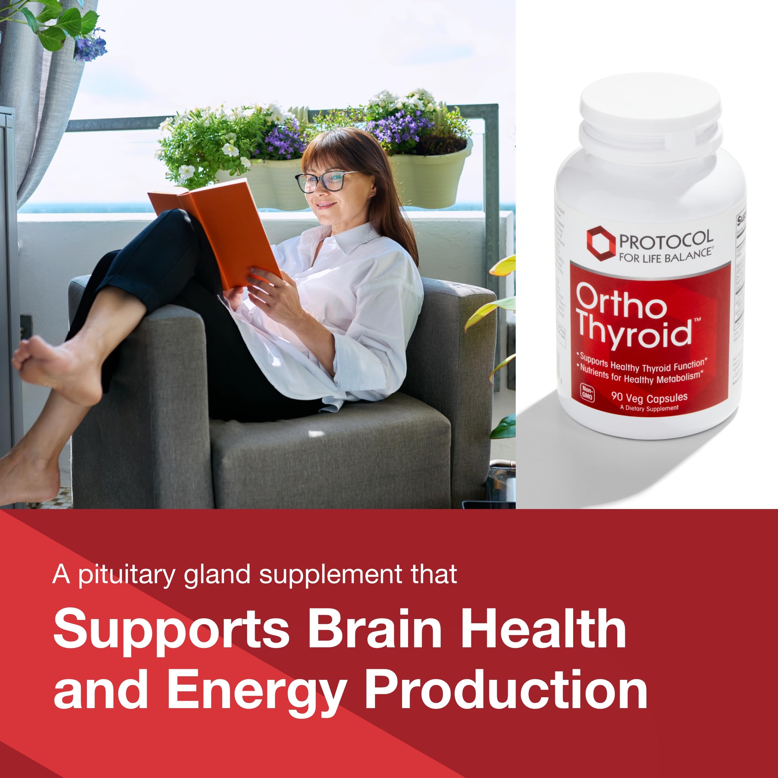 Protocol for Life Balance Ortho Thyroid label view showcasing non-GMO and kosher certification.