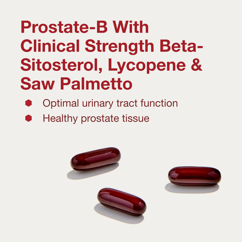 Prostate-B bottle with pills ready for daily routine.