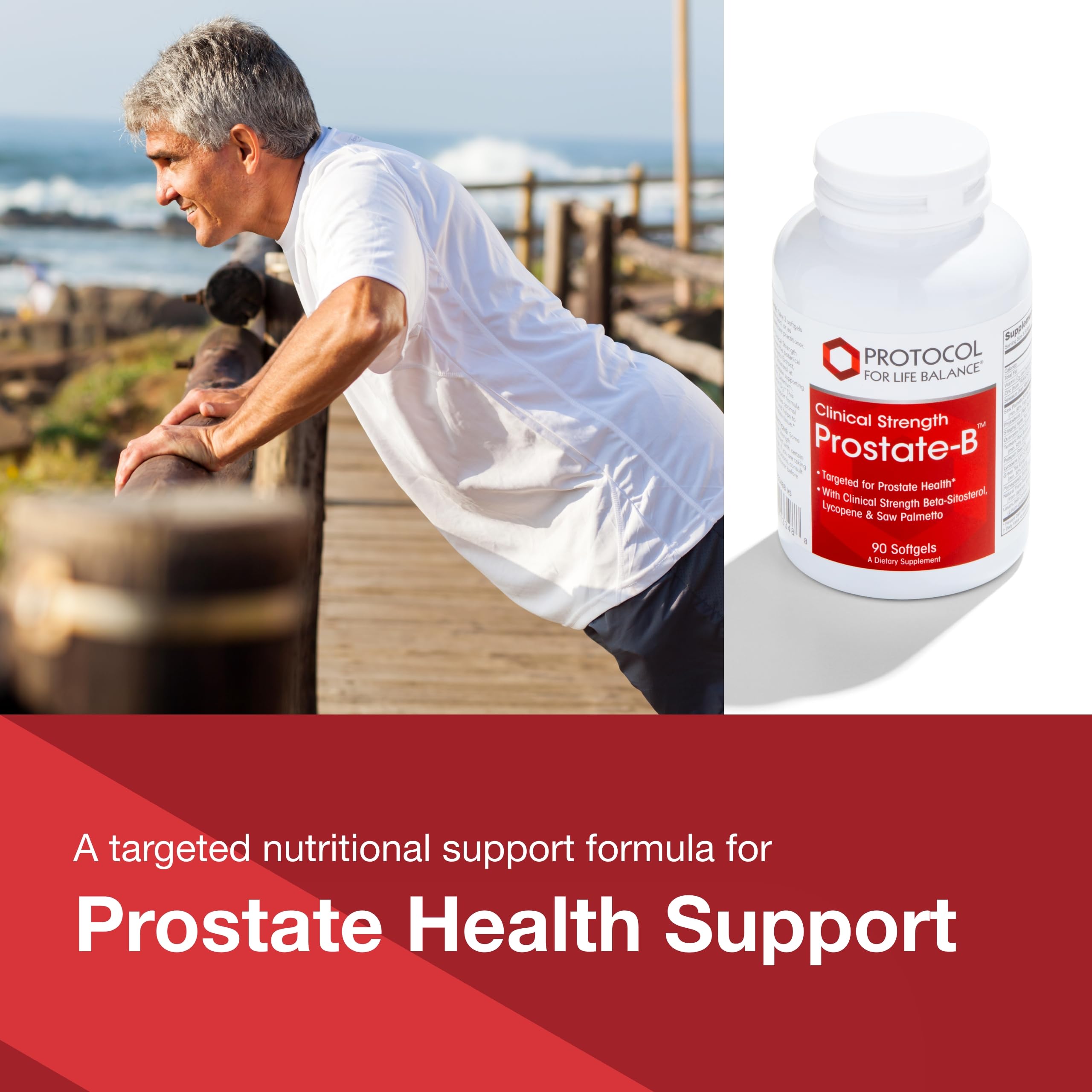 Prostate-B softgels close-up shows clinically dosed capsules for targeted support.