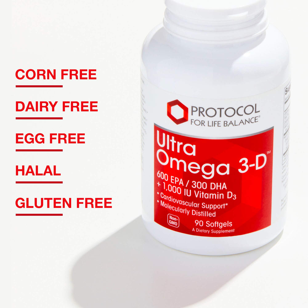 Bottle with reflective surface conveying premium quality for Protocol for Life Balance.