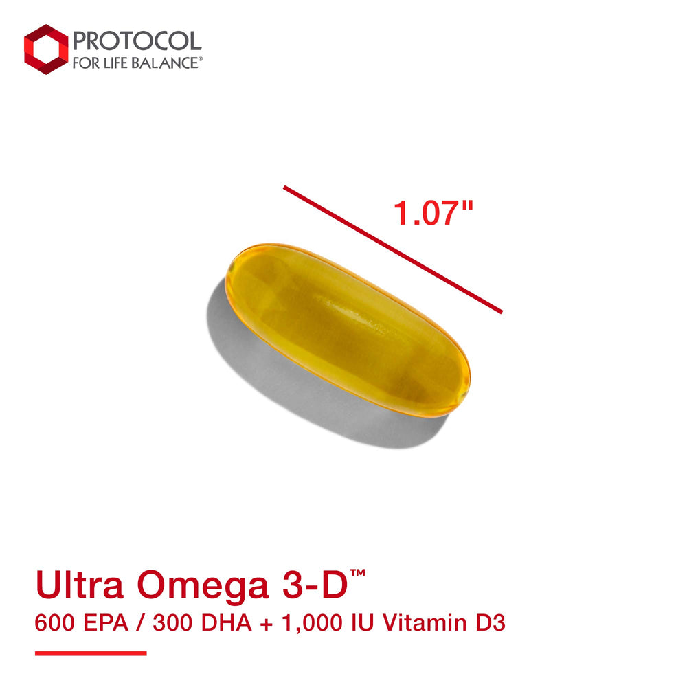 Nutrition facts panel of Ultra Omega 3-D highlighting vitamin D3.