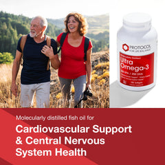 PROTOCOL FOR LIFE BALANCE Ultra Omega-3 softgels being poured into hand for daily use.