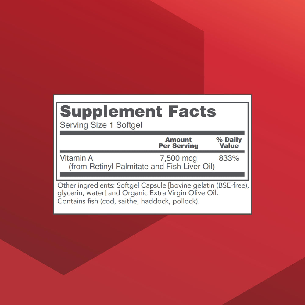 PROTOCOL FOR LIFE BALANCE Vitamin A 25,000 IU softgel close-up showing easy daily intake