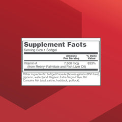 PROTOCOL FOR LIFE BALANCE Vitamin A 25,000 IU softgel close-up showing easy daily intake