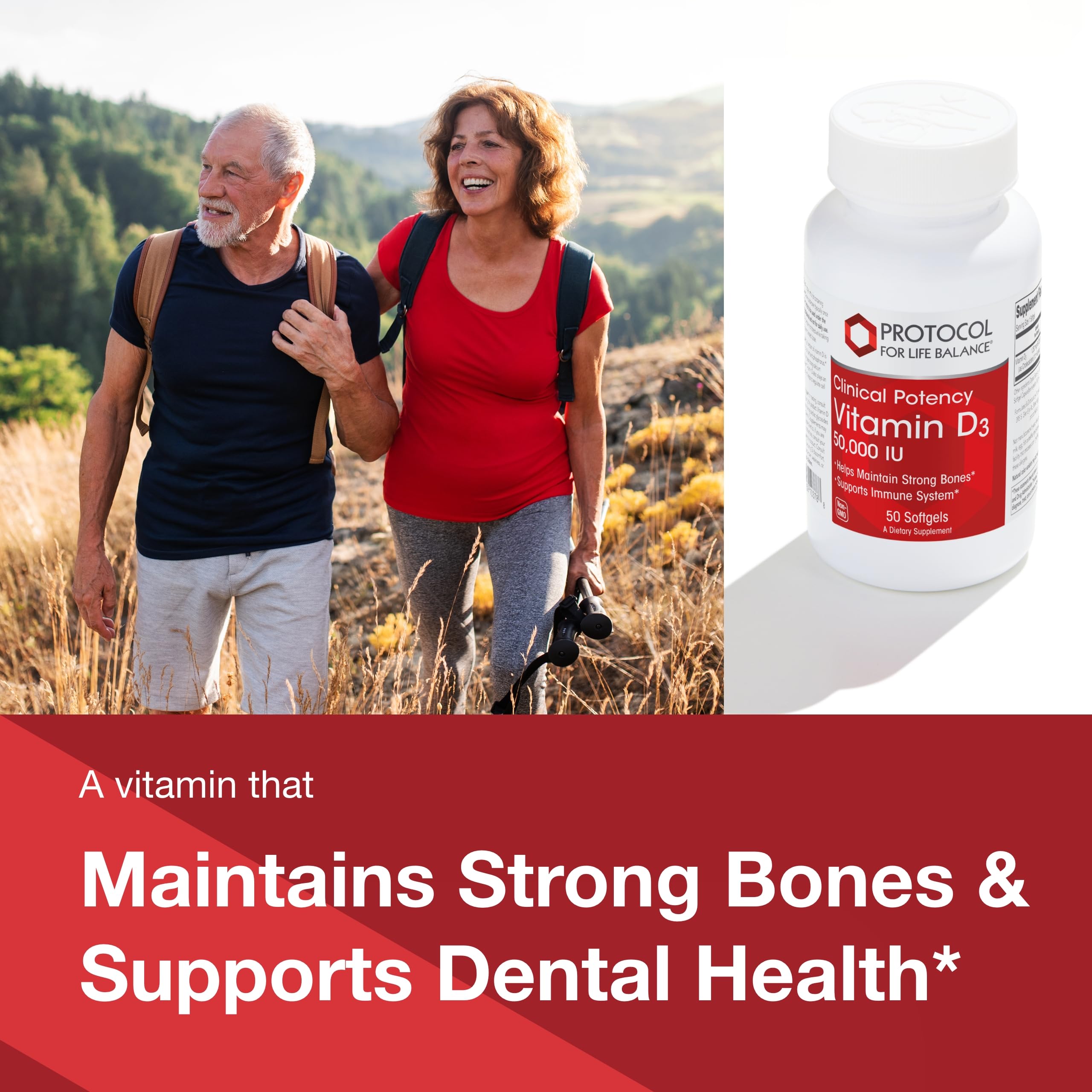 Close-up of Protocol For Life Balance Vitamin D3 50000 IU capsules for high-potency intake.