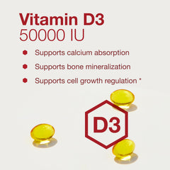 Packaging display of Protocol For Life Balance Vitamin D3 50000 IU shows purity and safety.