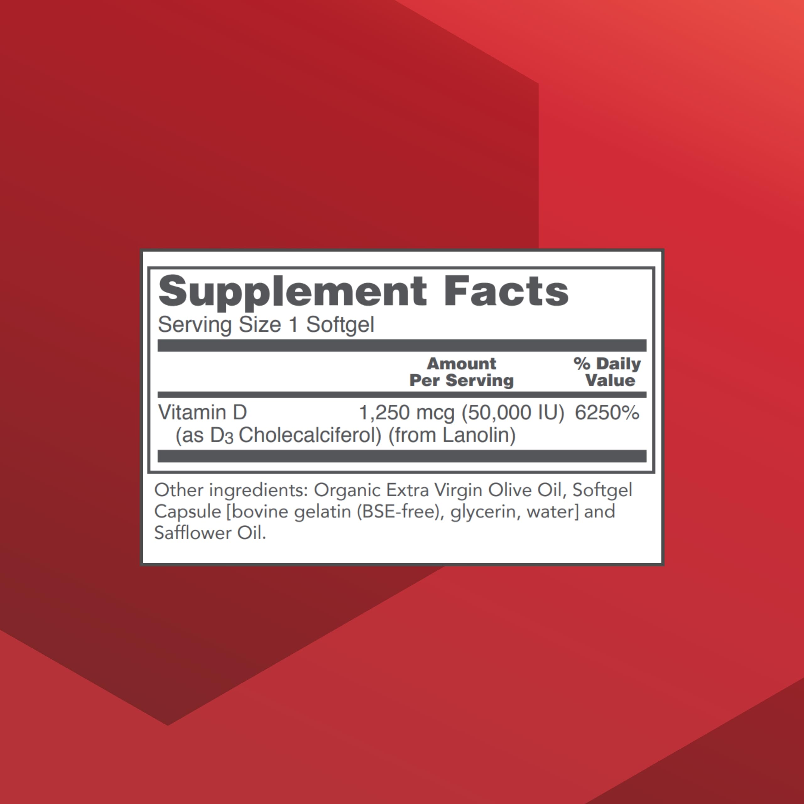 Close-up of Protocol For Life Balance Vitamin D3 50000 IU softgels for daily bone support.