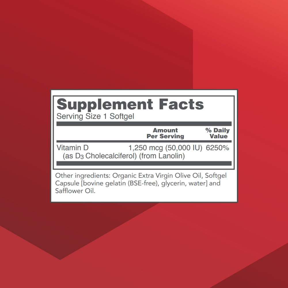 Close-up of Protocol For Life Balance Vitamin D3 50000 IU softgels for daily bone support.