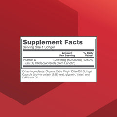 Close-up of Protocol For Life Balance Vitamin D3 50000 IU softgels for daily bone support.