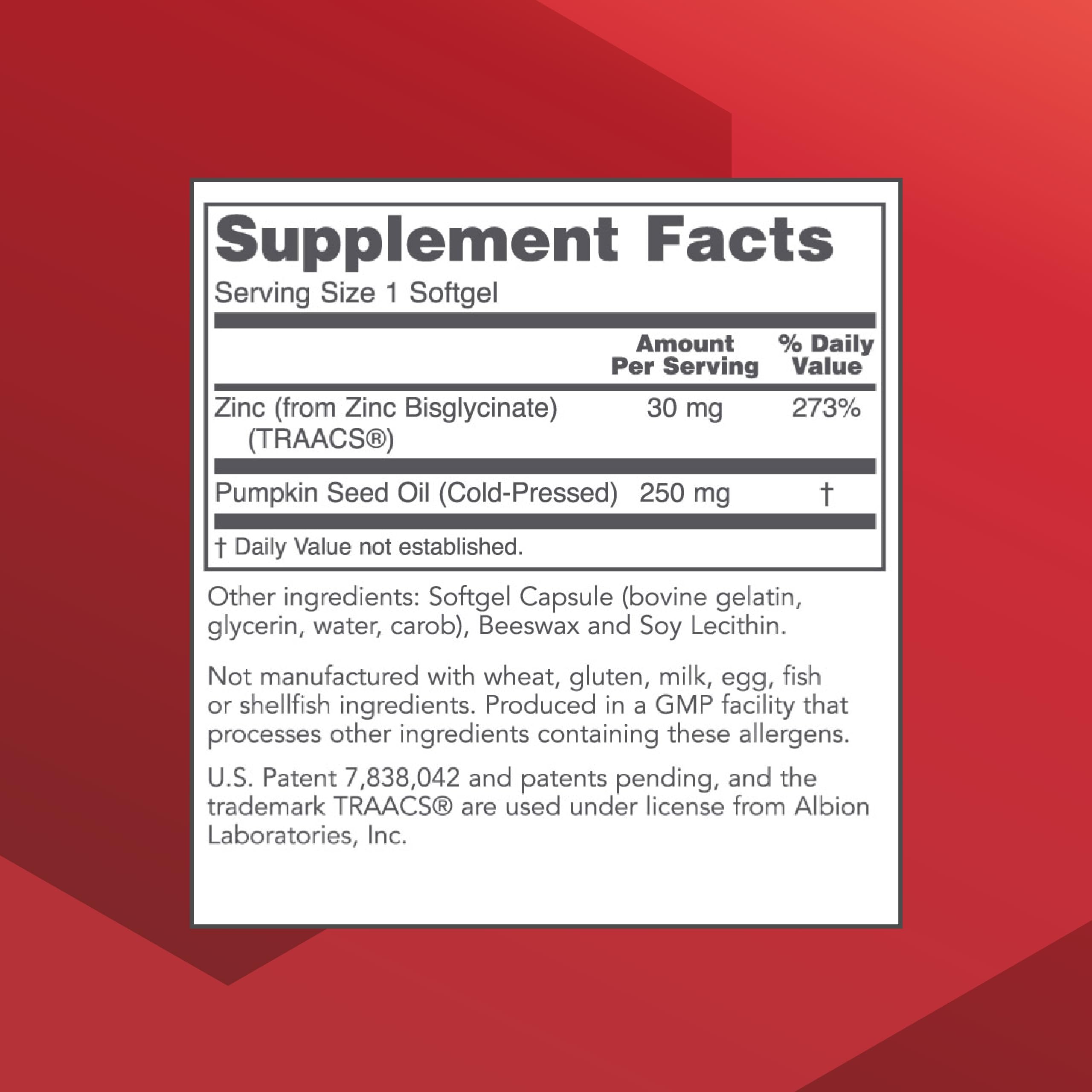 Protocol for Life Balance Zinc Glycinate 30mg back label with usage directions