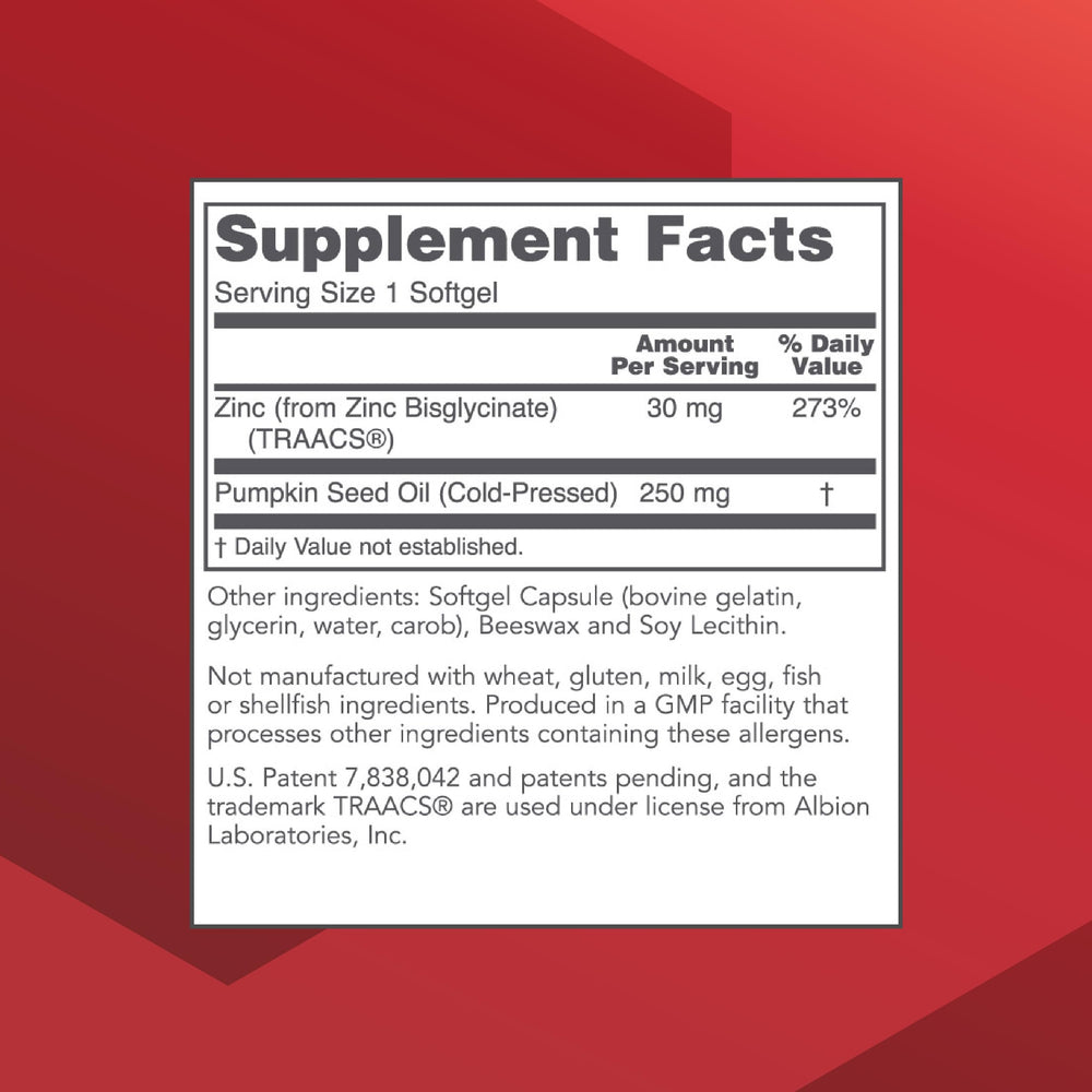 Protocol for Life Balance Zinc Glycinate 30mg back label with usage directions