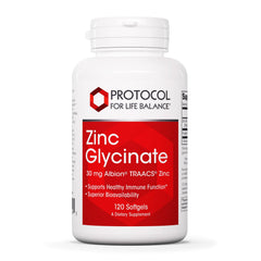 Protocol for Life Balance Zinc Glycinate 30mg bottle front for daily immune-support