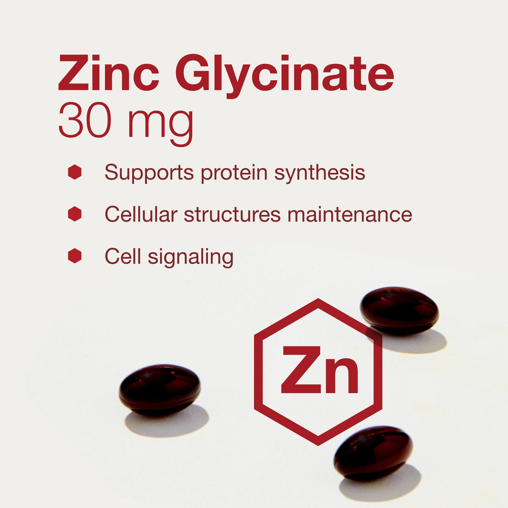 Protocol for Life Balance Zinc Glycinate 30mg softgels close-up
