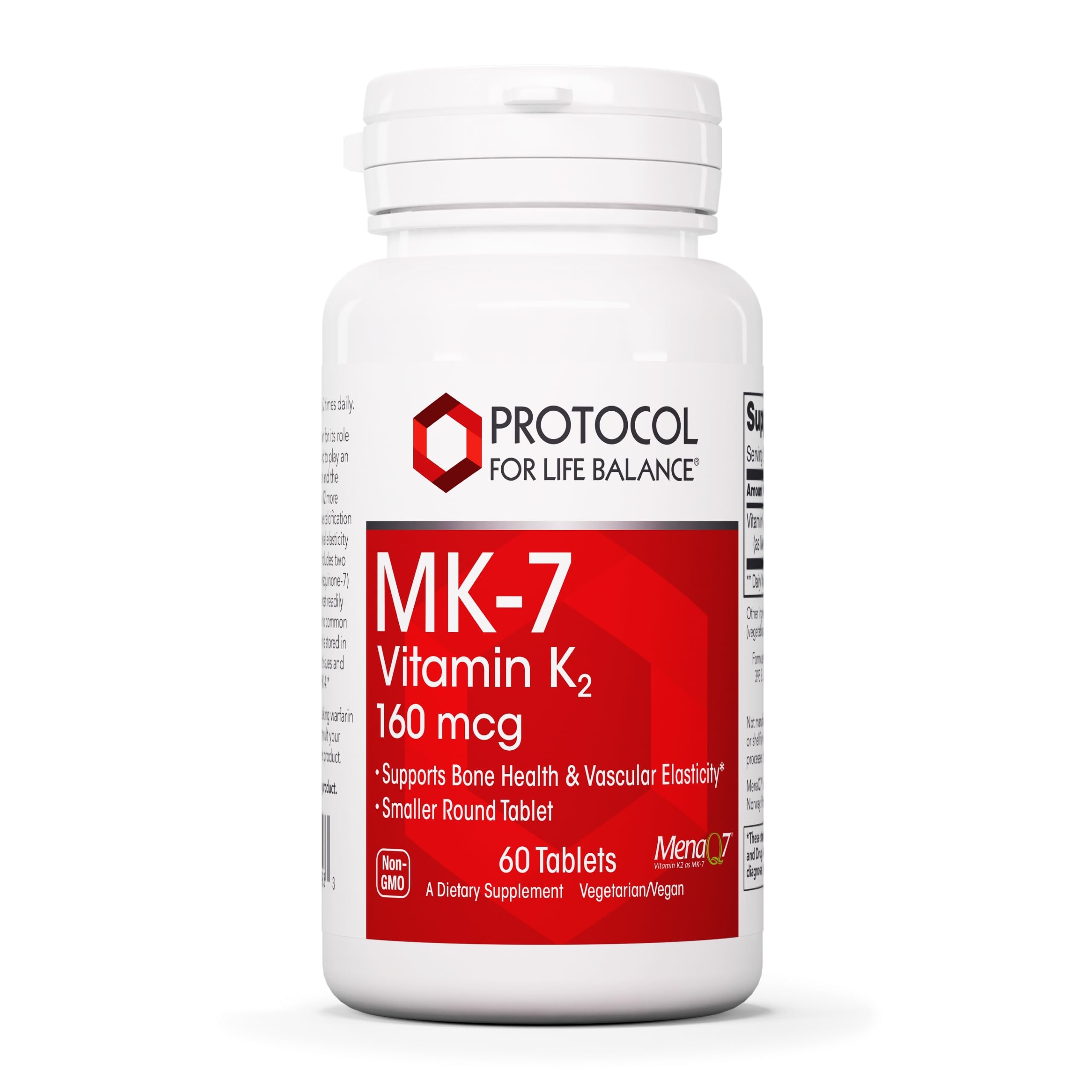 Protocol for Life Balance MK-7 bottle with high 160 mcg dosage per tablet for daily bone support.