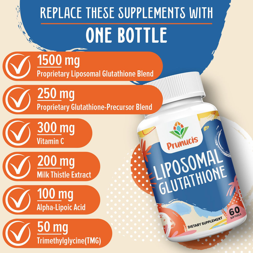 Prunucis bottle pouring softgels suggests easy daily use.