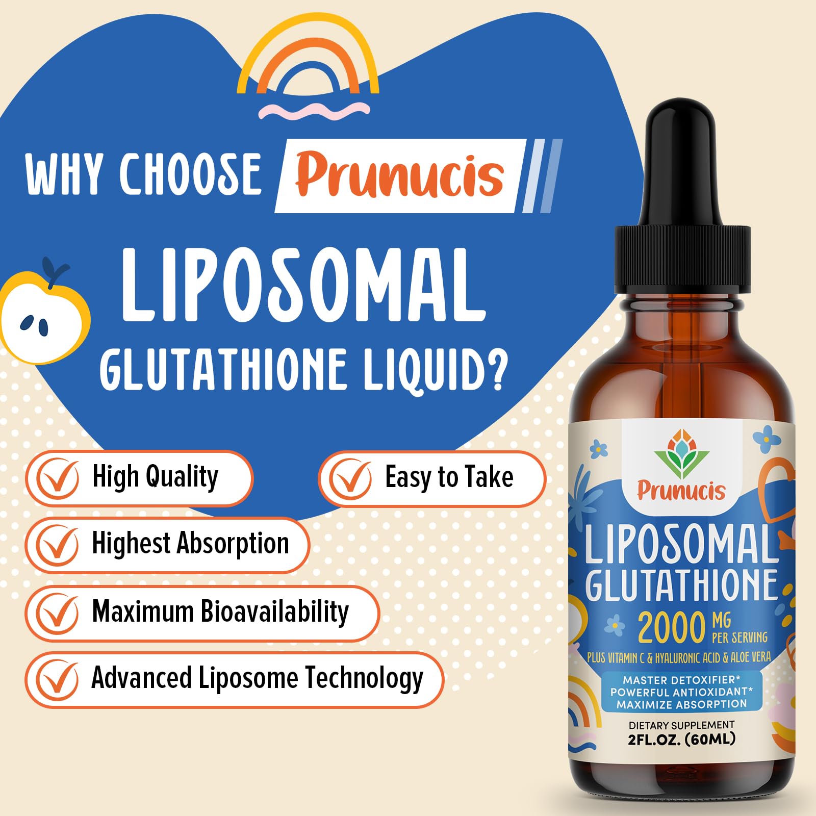 Prunucis liposomal glutathione liquid droplet being dispensed for daily use.