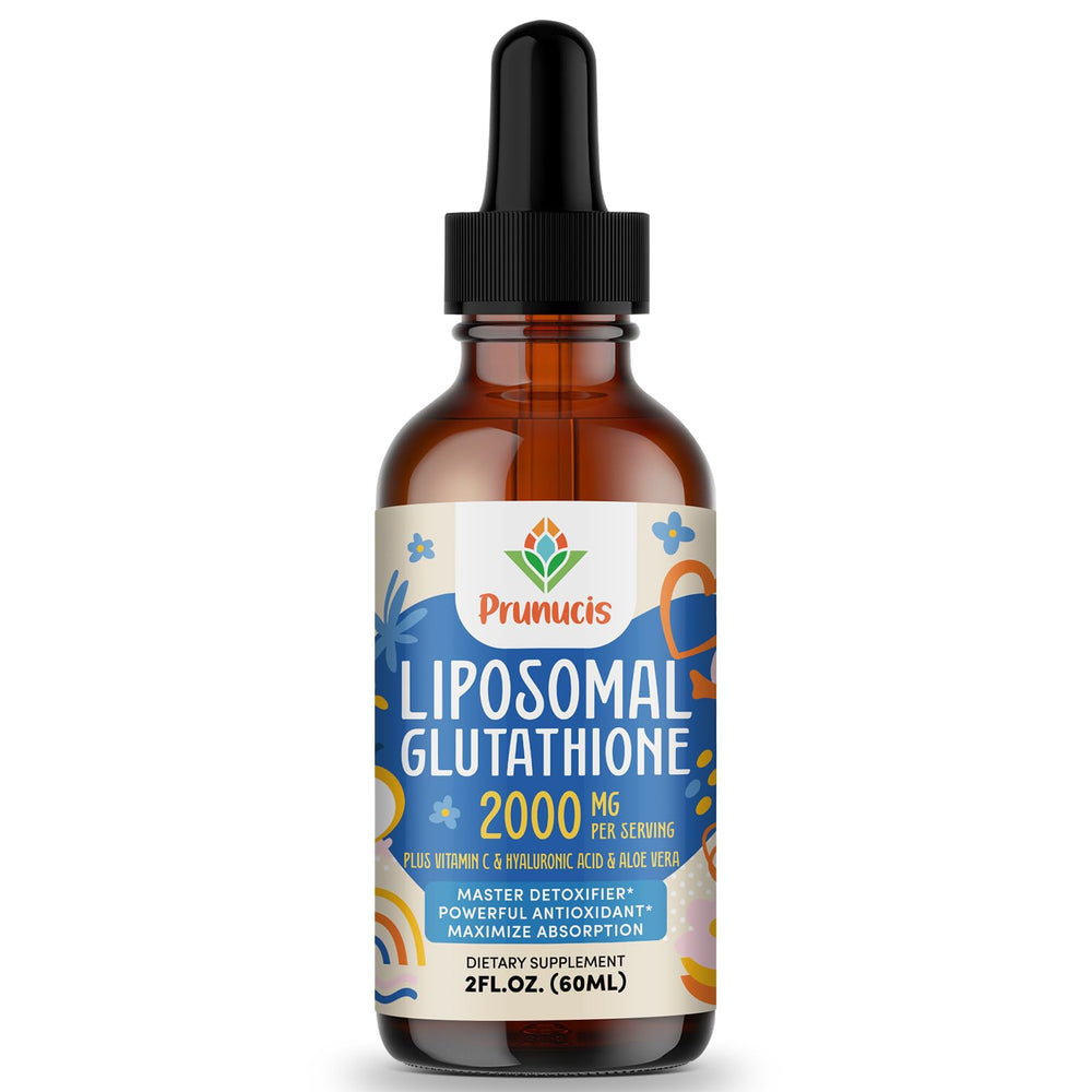 Prunucis liposomal glutathione liquid bottle provides daily antioxidant support.