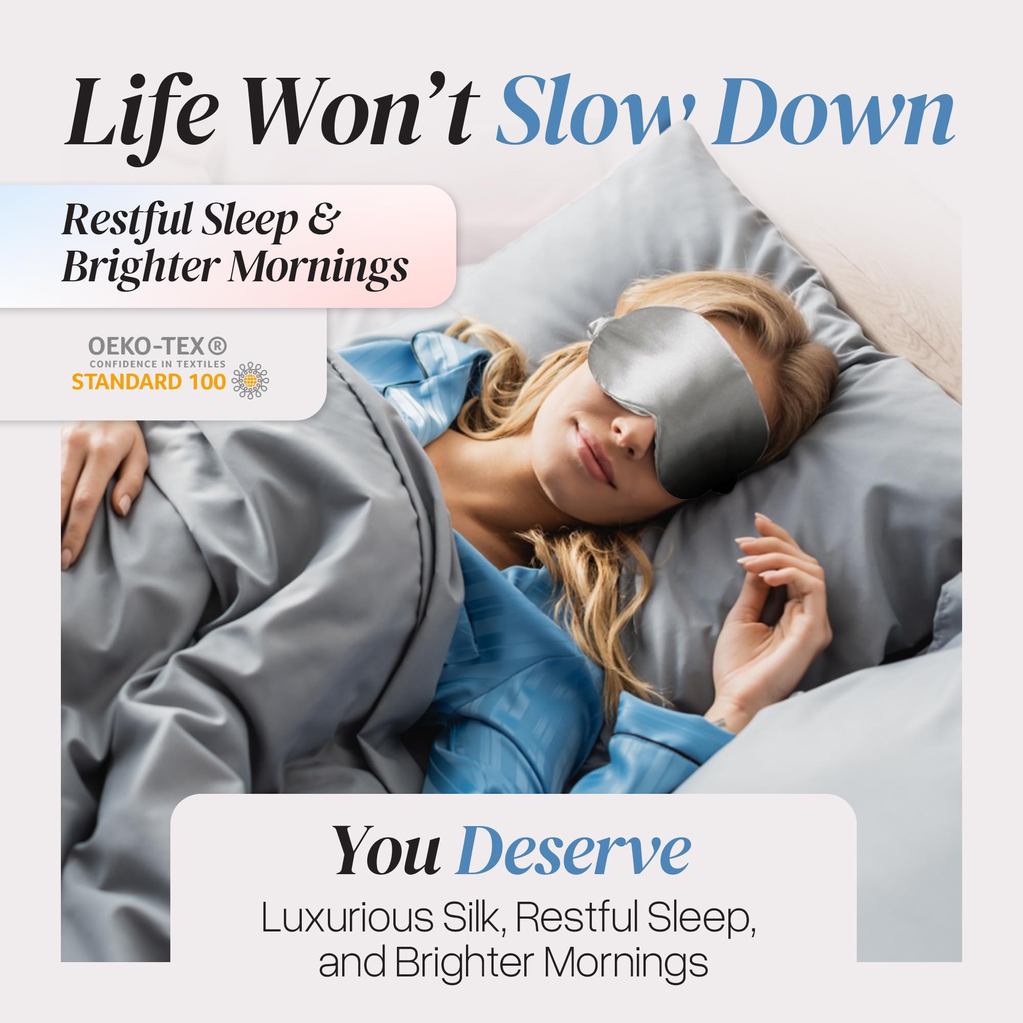 Prushh hypoallergenic silk eye mask emphasizing skin-friendly materials