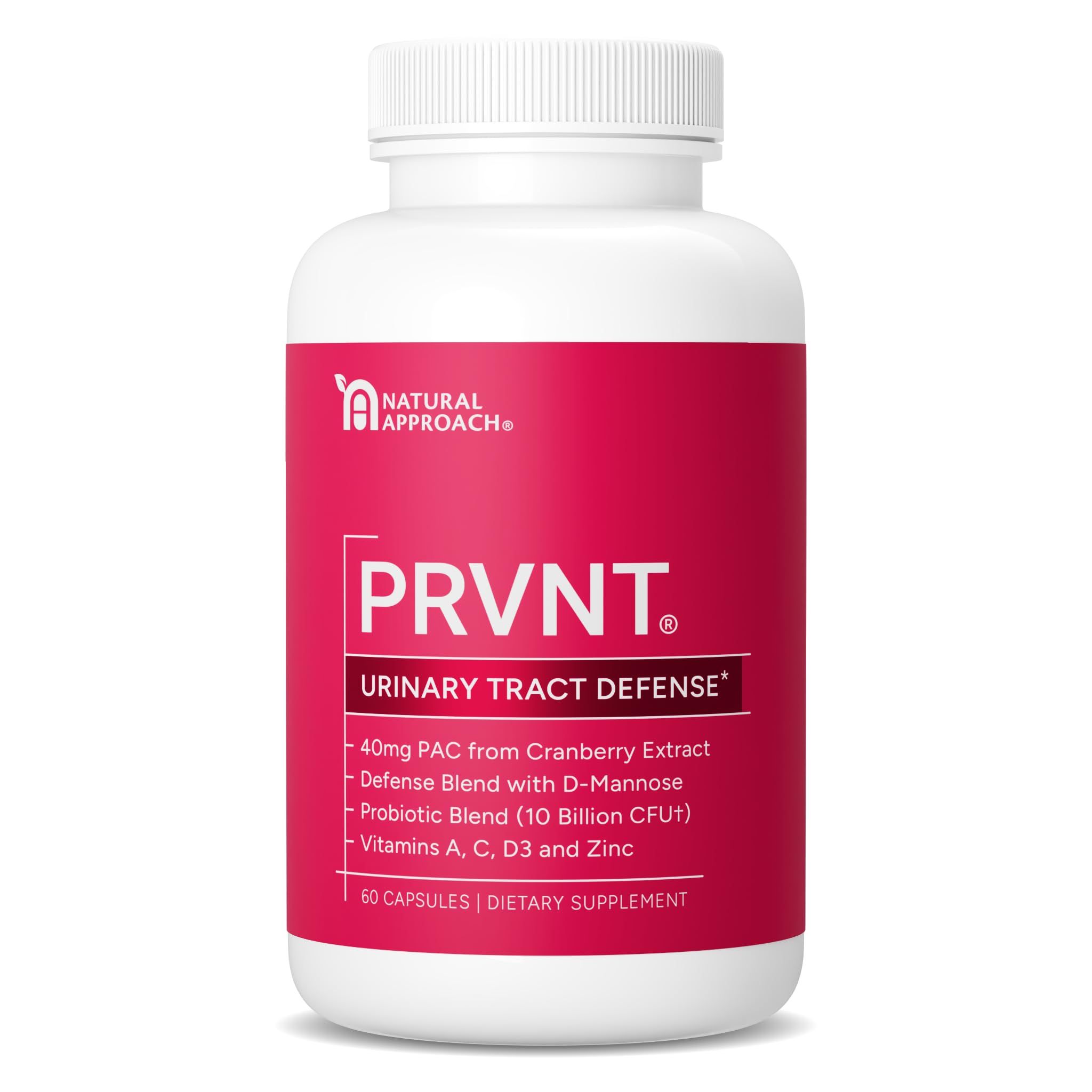 PRVNT Urinary Tract Defense bottle pouring with cranberry PACs for daily support