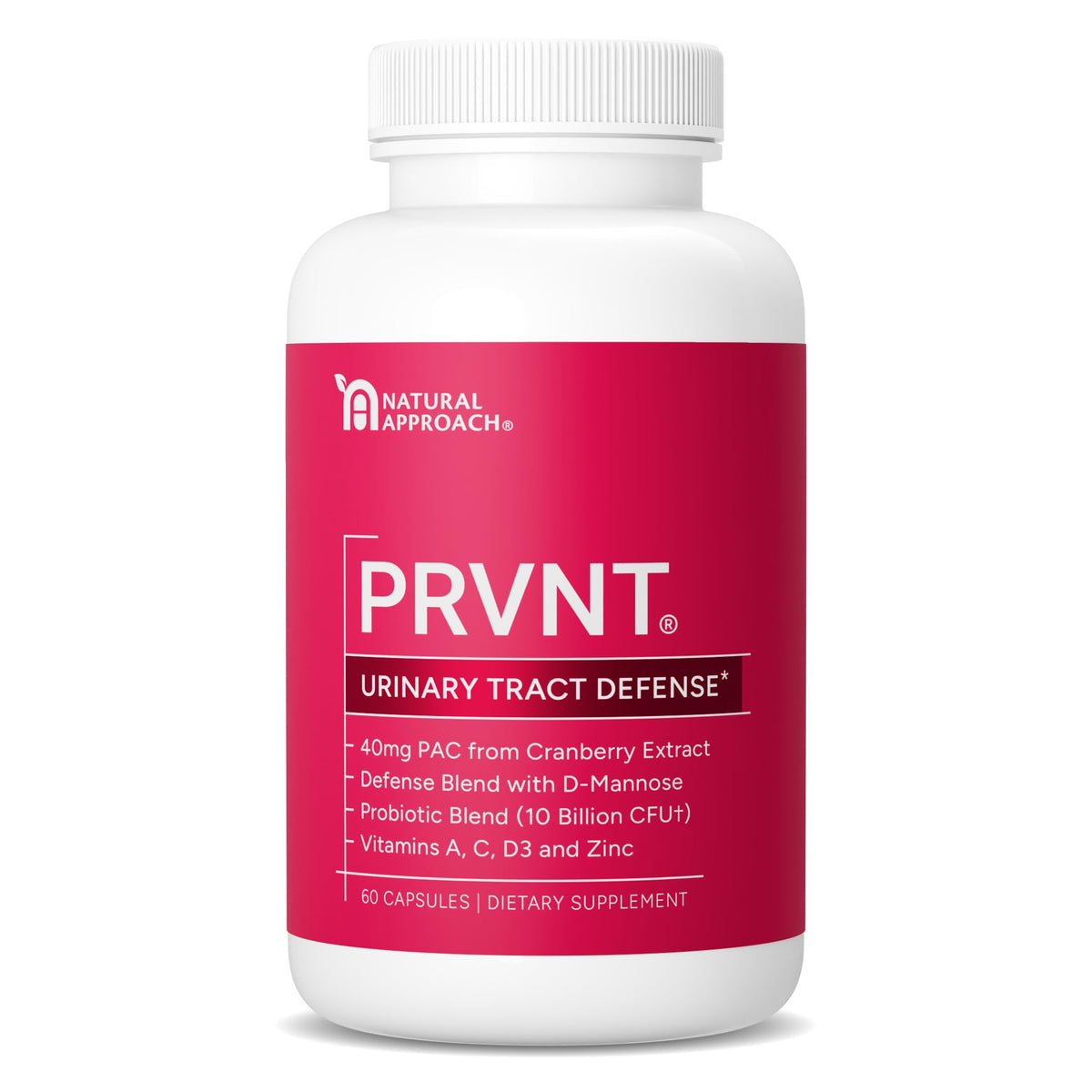 PRVNT Urinary Tract Defense bottle pouring with cranberry PACs for daily support
