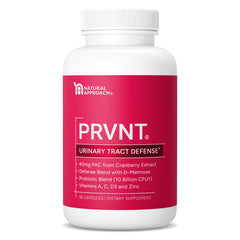PRVNT Urinary Tract Defense bottle pouring with cranberry PACs for daily support