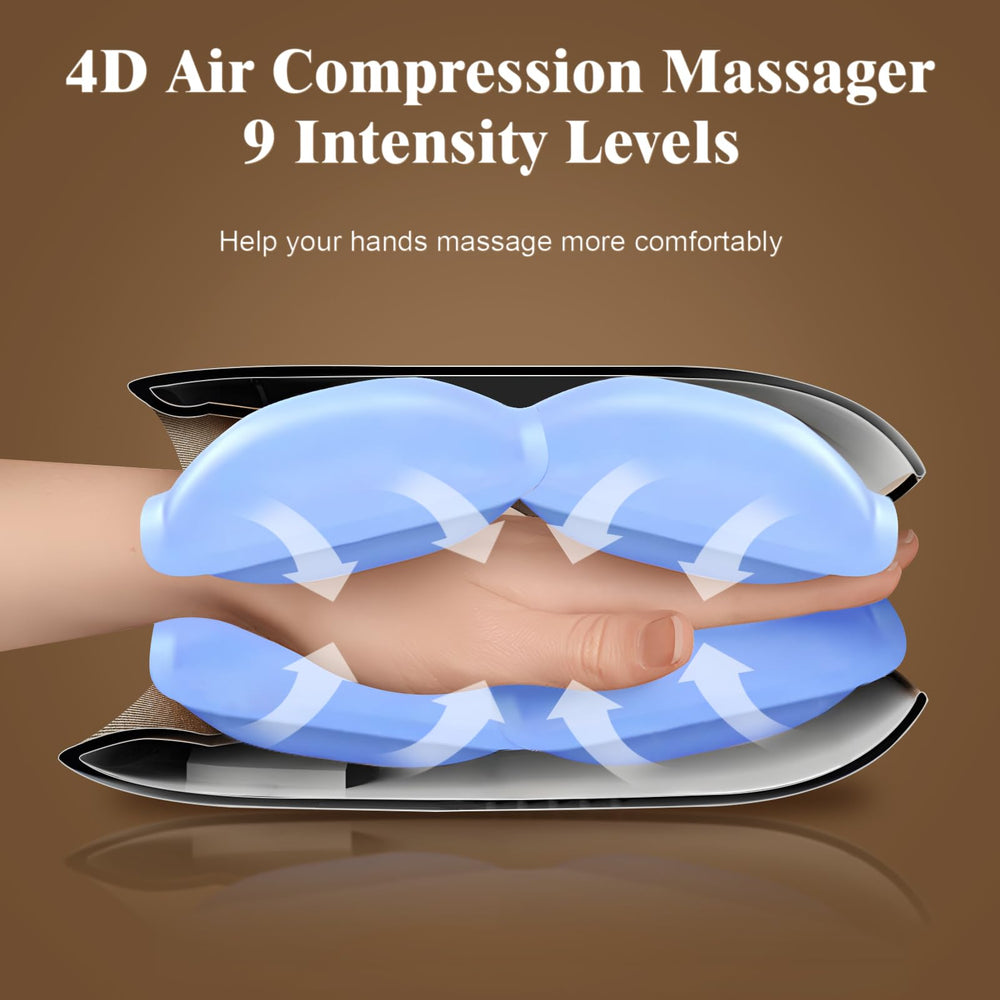 Pryfey Hand Massager 9 modes display demonstrates customizable therapy options