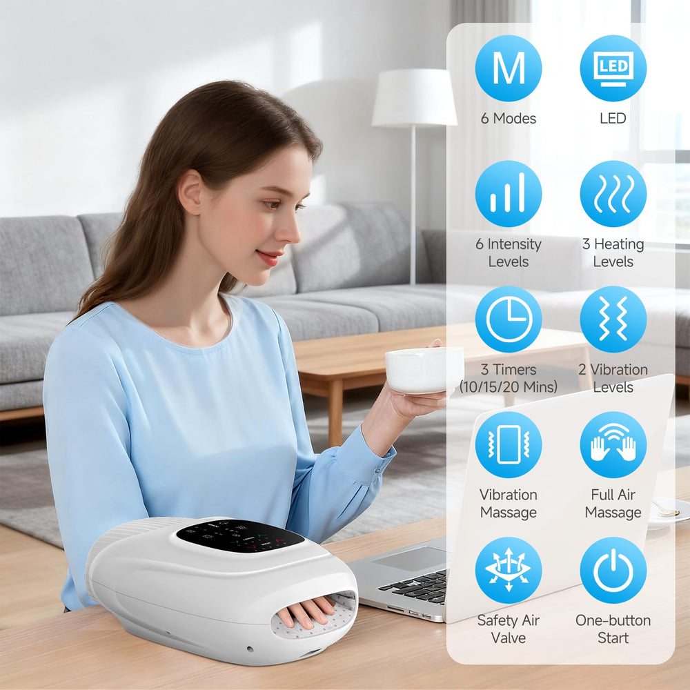 Pryfey massager controls and LED indicators highlight 6 modes for personalized sessions.