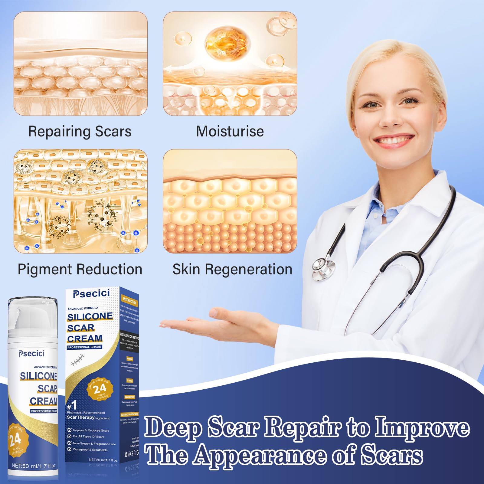 Masaje suave con Psecici para aplicar la crema de forma uniforme.
