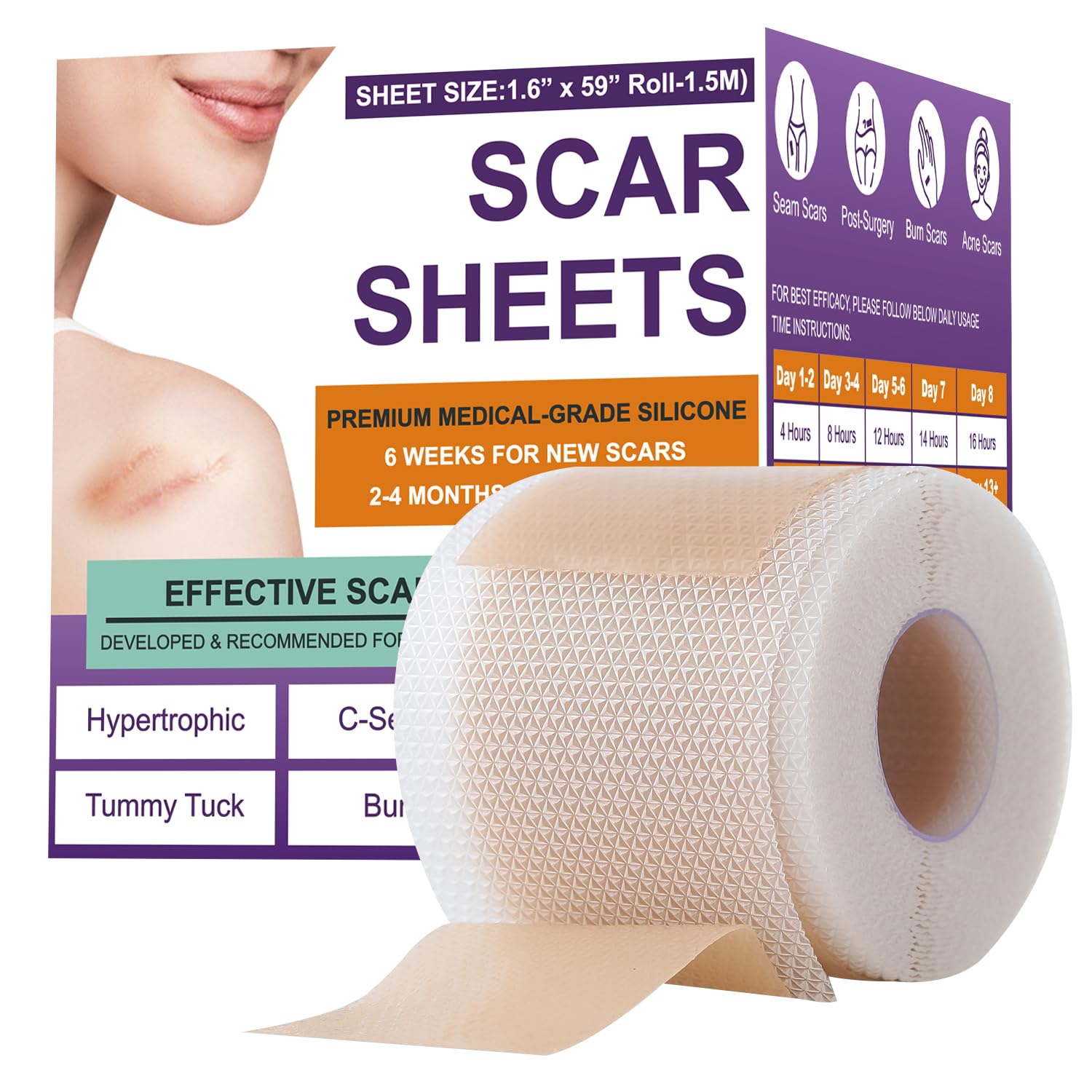 Psecici silicone scar sheets roll closeup, soft and breathable for scar care.