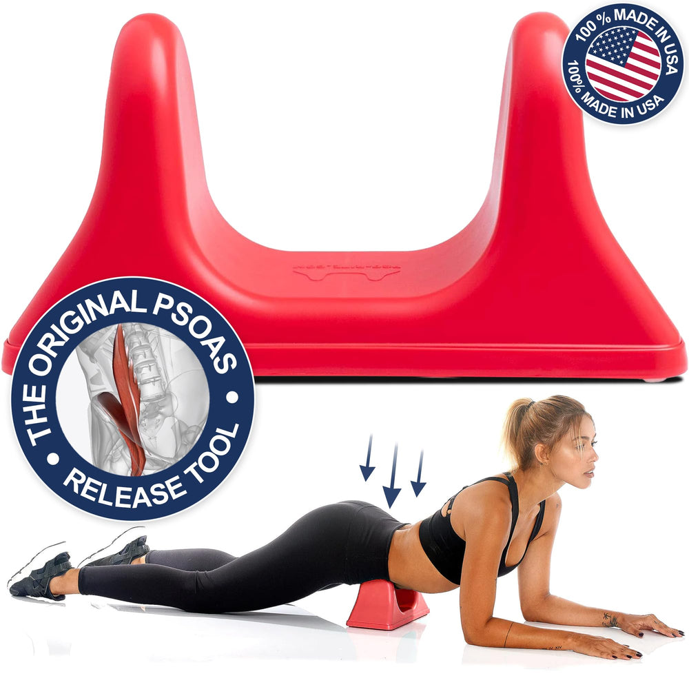 PSO-RITE in hand showing portable deep-tissue massage for hip flexors