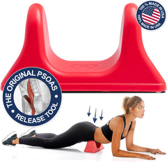 PSO-RITE in hand showing portable deep-tissue massage for hip flexors