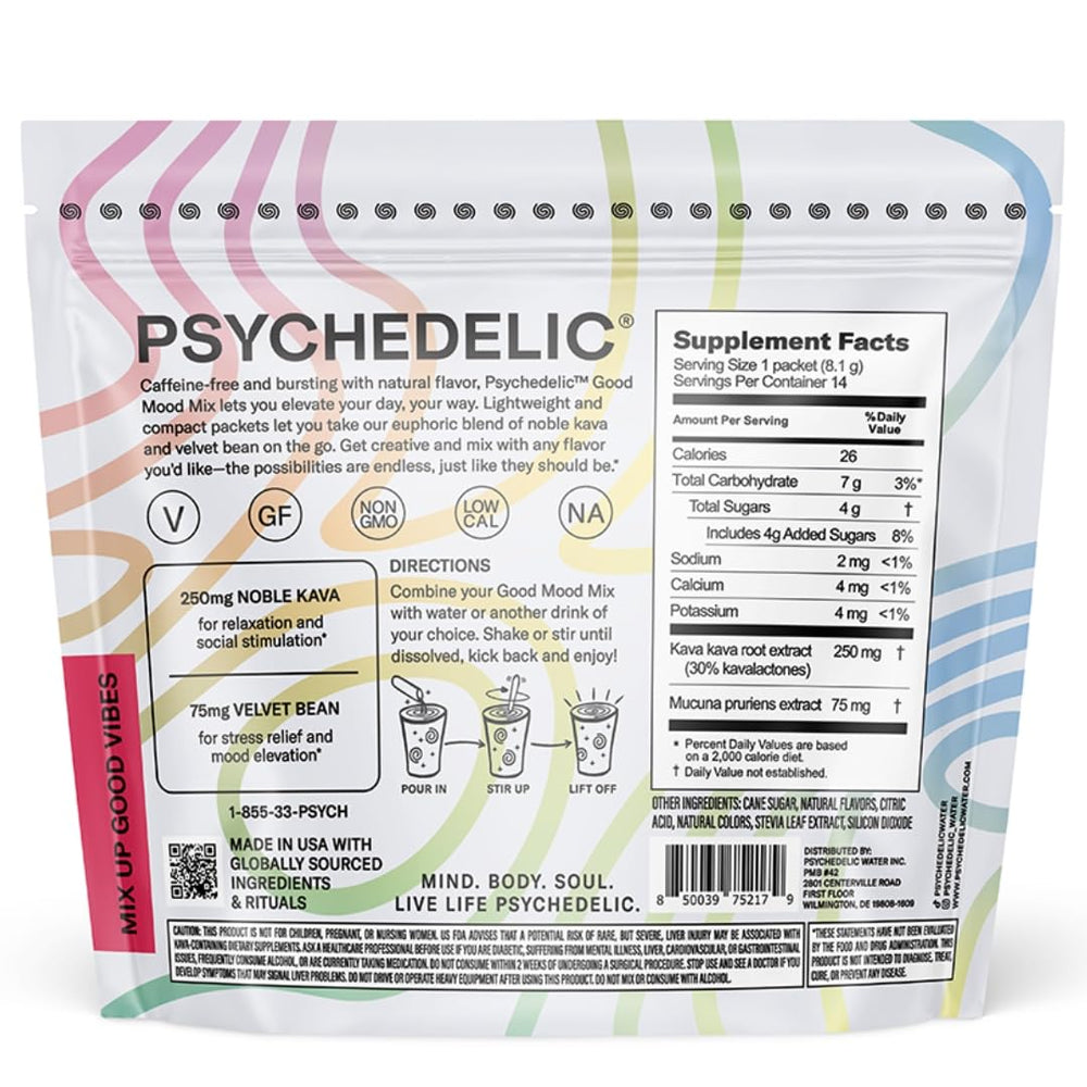 Psychedelic Water Fruit Punch dissolving in water, quick flavor boost and mood calm.