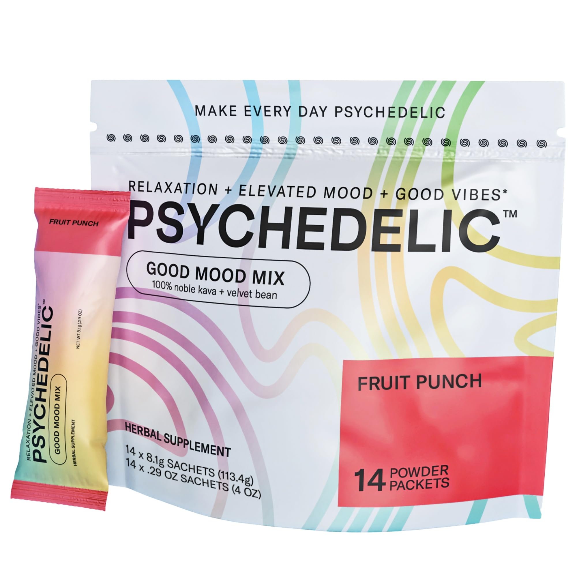 Psychedelic Water Low-calorie label showing 20 calories per serving.
