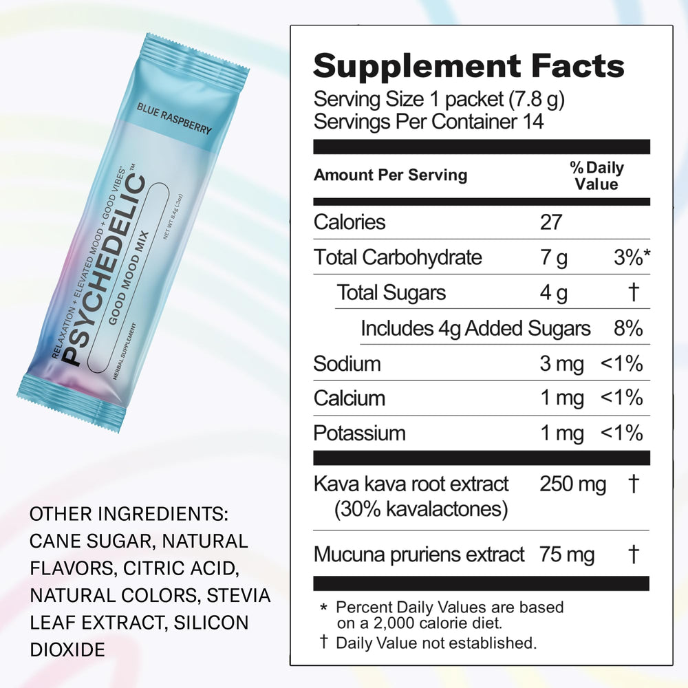 Psychedelic Water USA-made kava packet with globally sourced ingredients for quality evenings