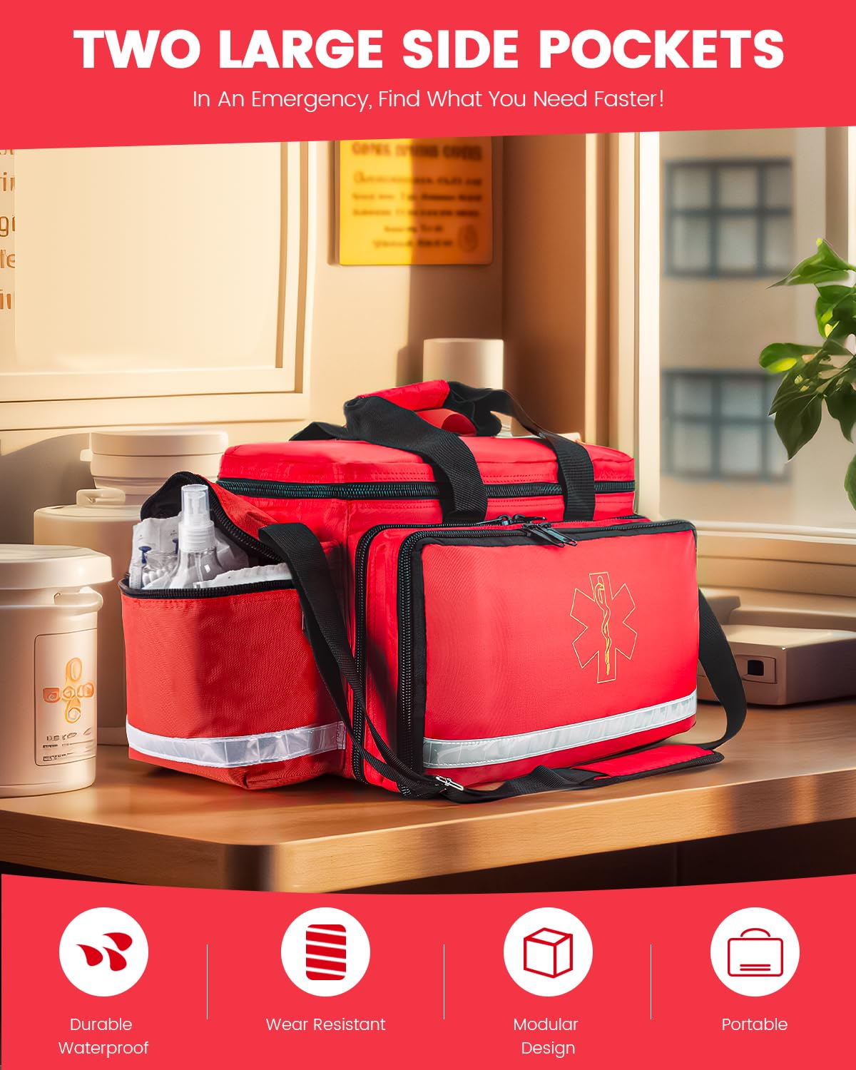 PTAHON first aid bag organization pockets help locate tools quickly during shifts.