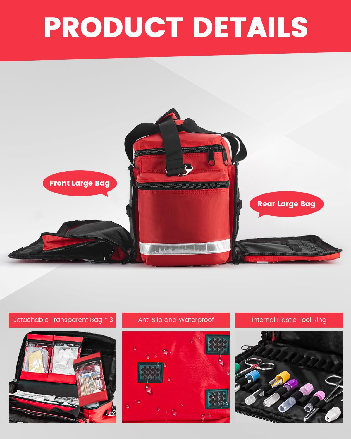 PTAHON medical bag features 360-degree reflective strips for high visibility.