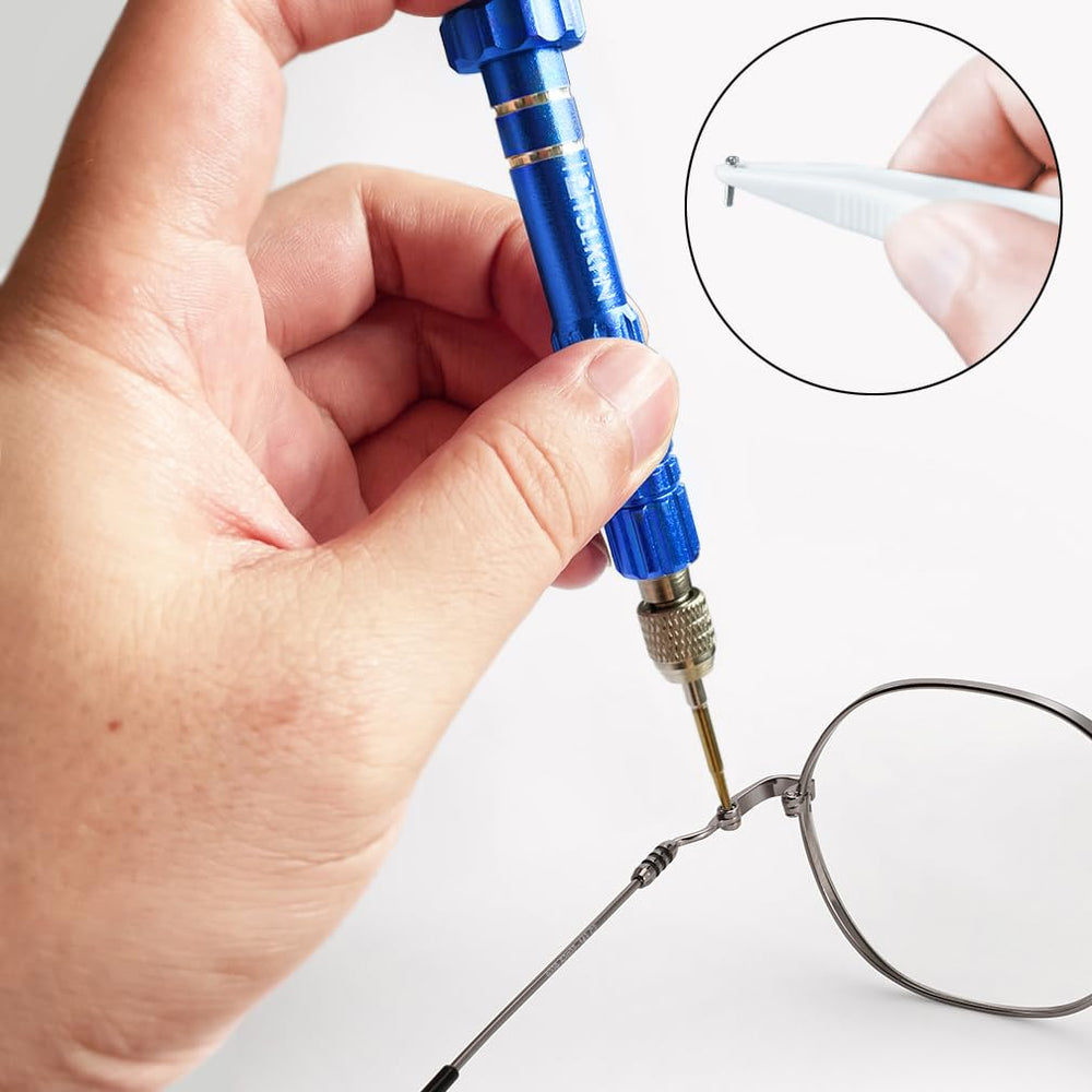 PTSLKHN includes Phillips and flat-head bits for common eyewear screws.