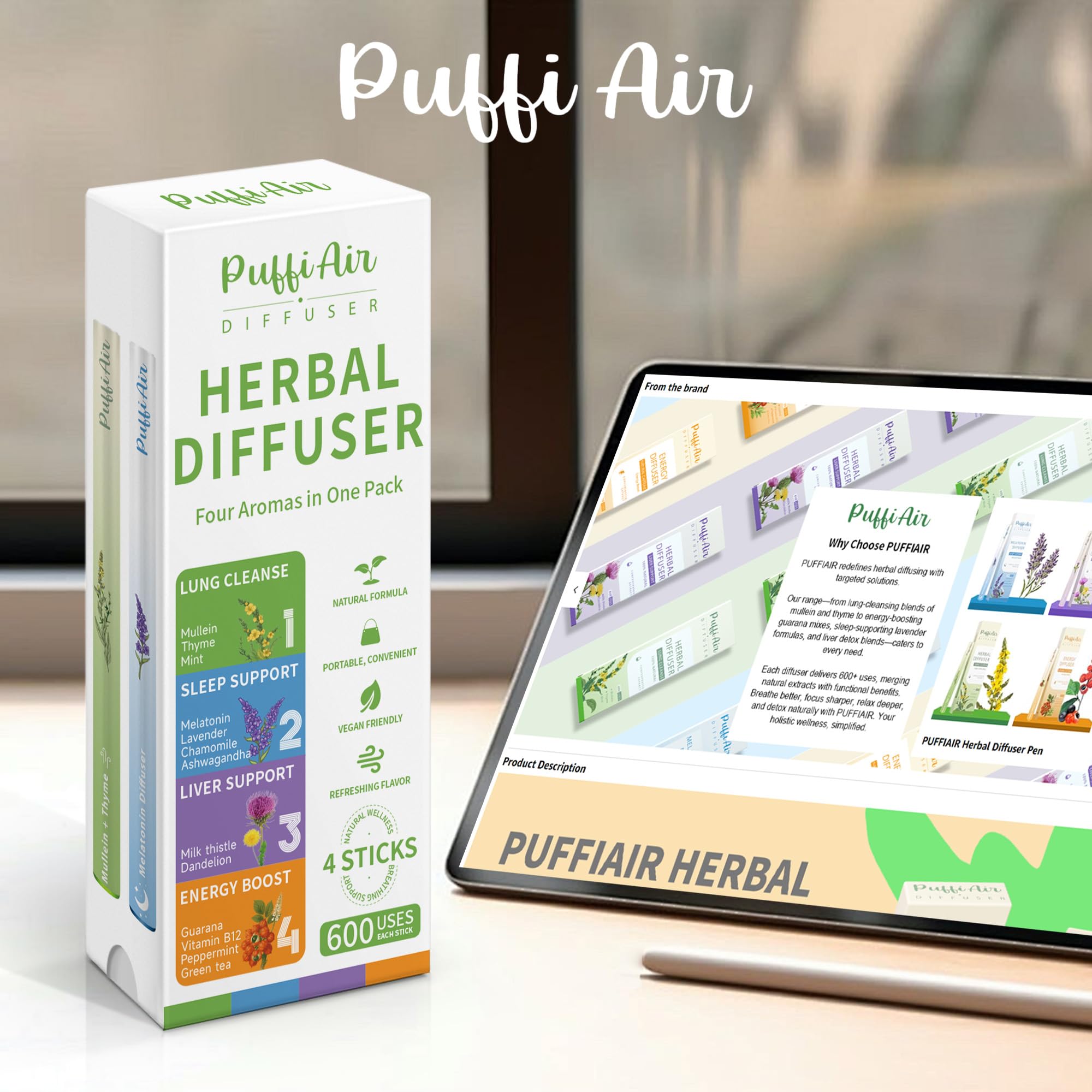 PUFFIAIR Complete Harmony purple diffuser pen for calm focus during work.