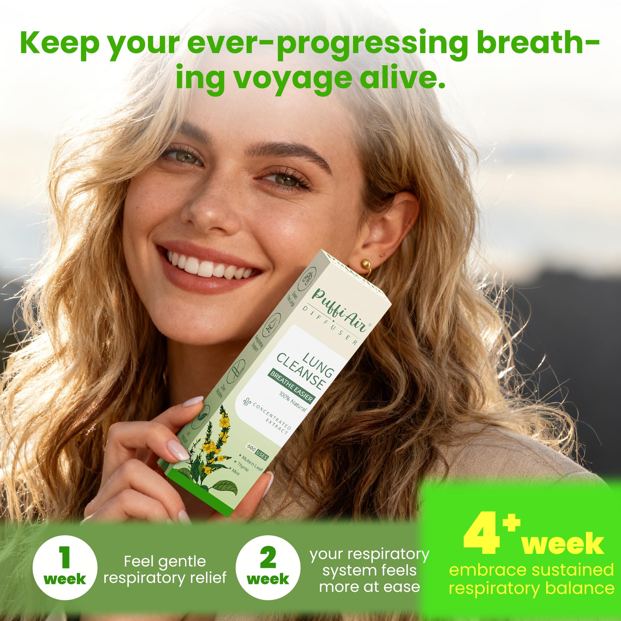 PUFFIAIR extracts close-up emphasizes mullein, thyme, and mint blend.