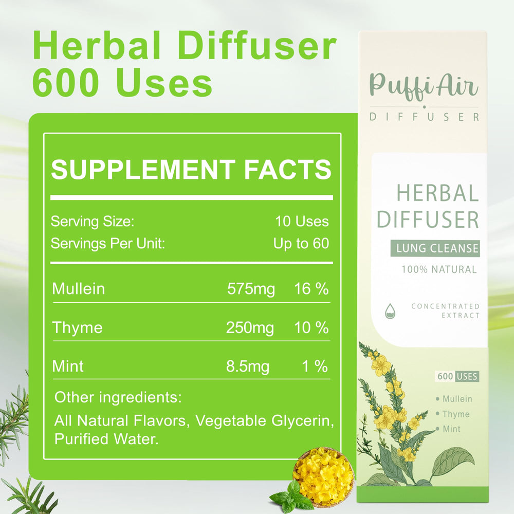 Close-up of PUFFIAIR Green Orange diffusers highlighting clean plant-inspired formula.