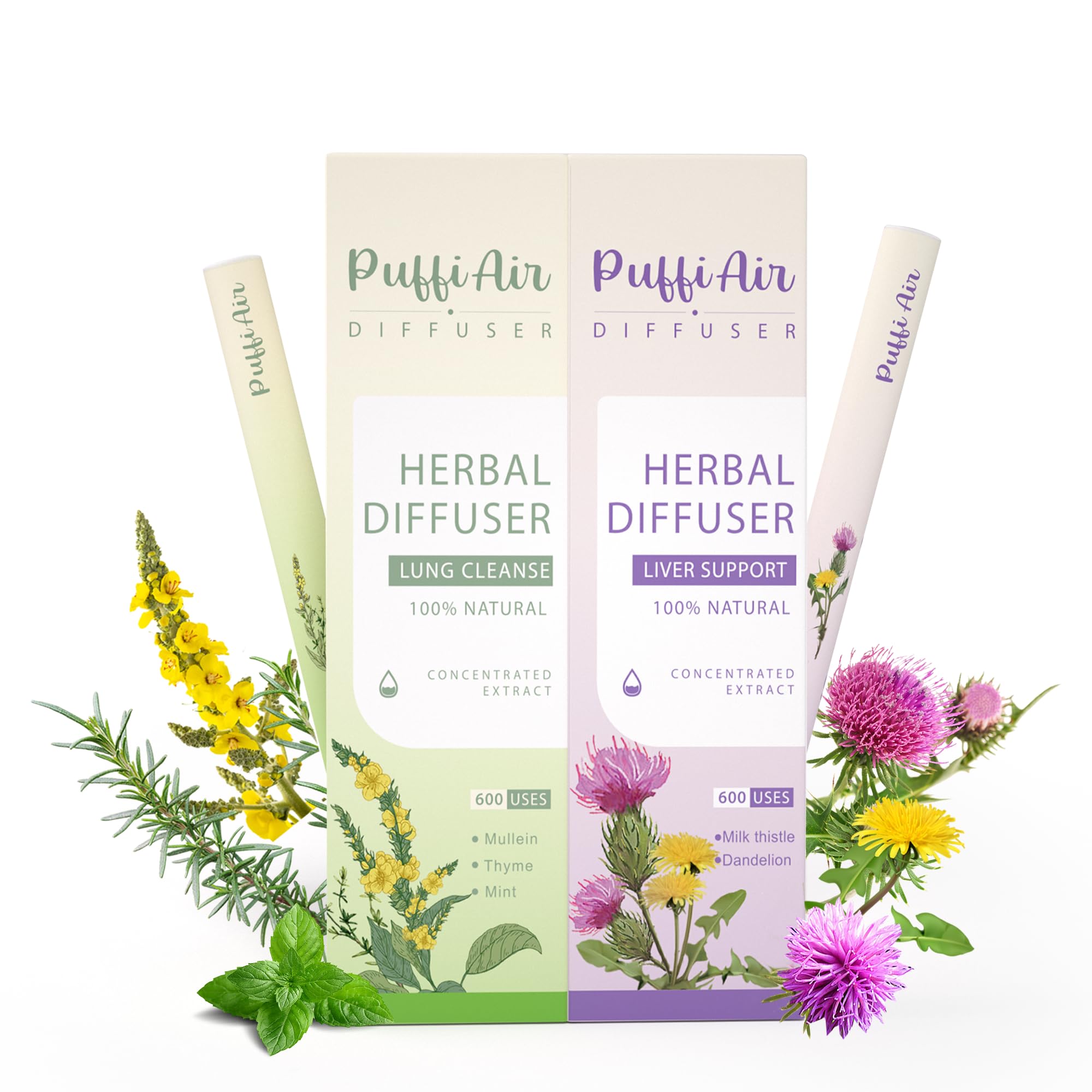 PUFFIAIR Inner Balance Duo Green Purple pen set shown for on the go daily balance