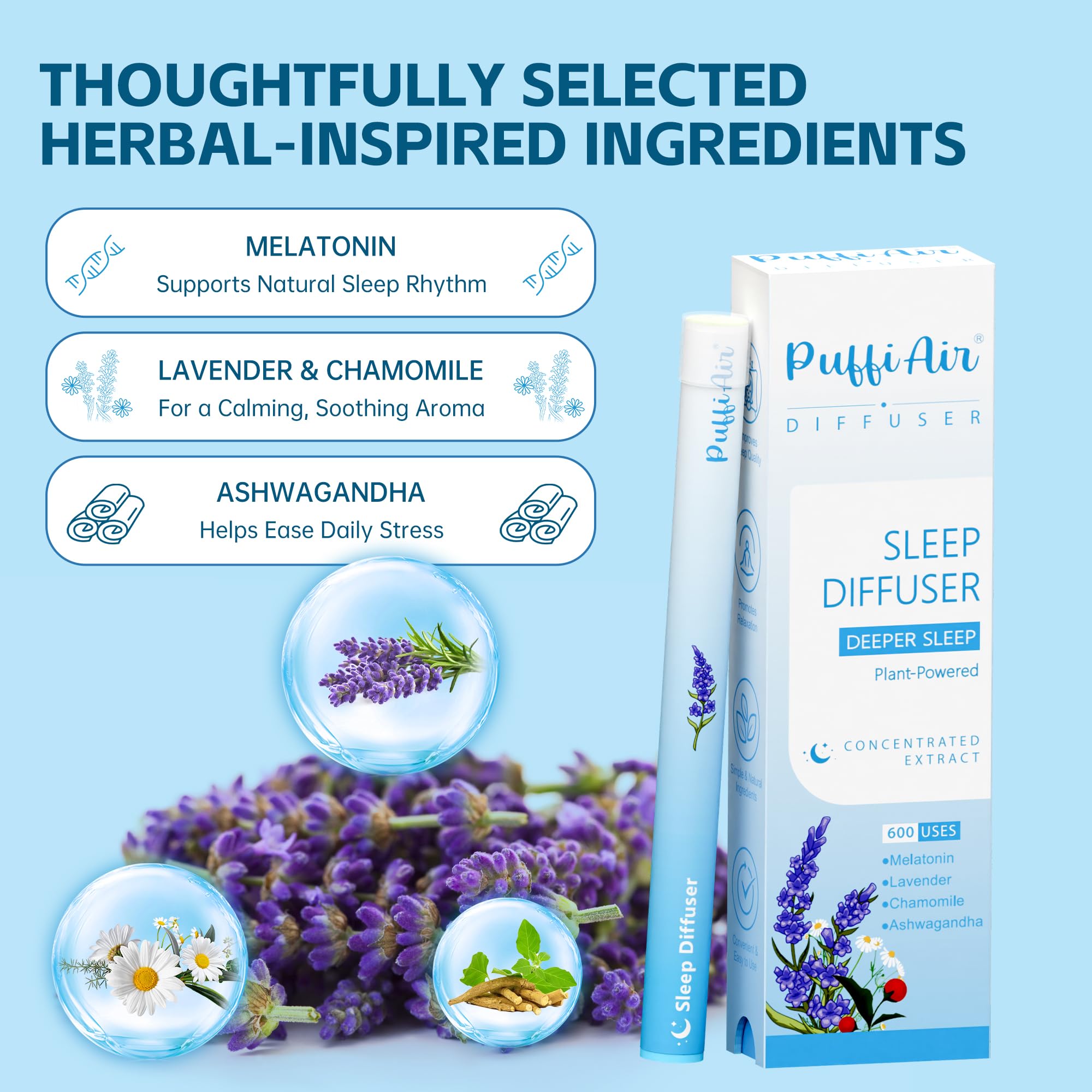 PUFFIAIR natural gentle formula pack focusing on safe nightly use.